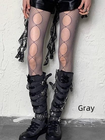Y2K Design Tights Cut-out Black/Red/White/Gray
