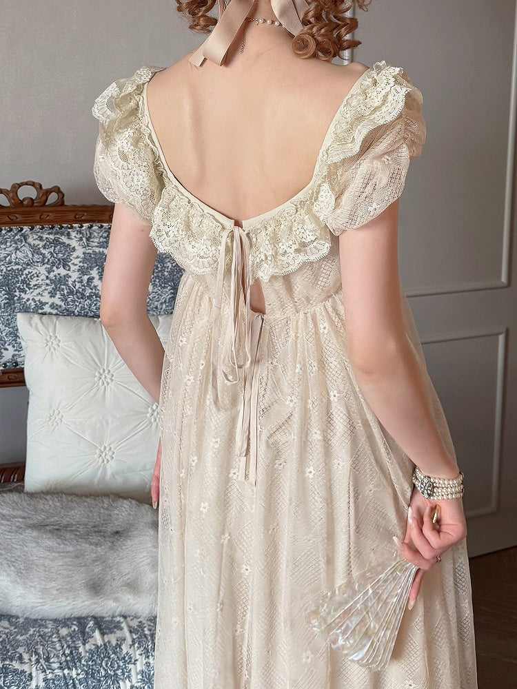 Classic Square Neckline Empire Waist Dress with Overlay - Eden Planet