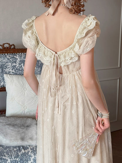 Classic Square Neckline Empire Waist Dress with Overlay - Eden Planet