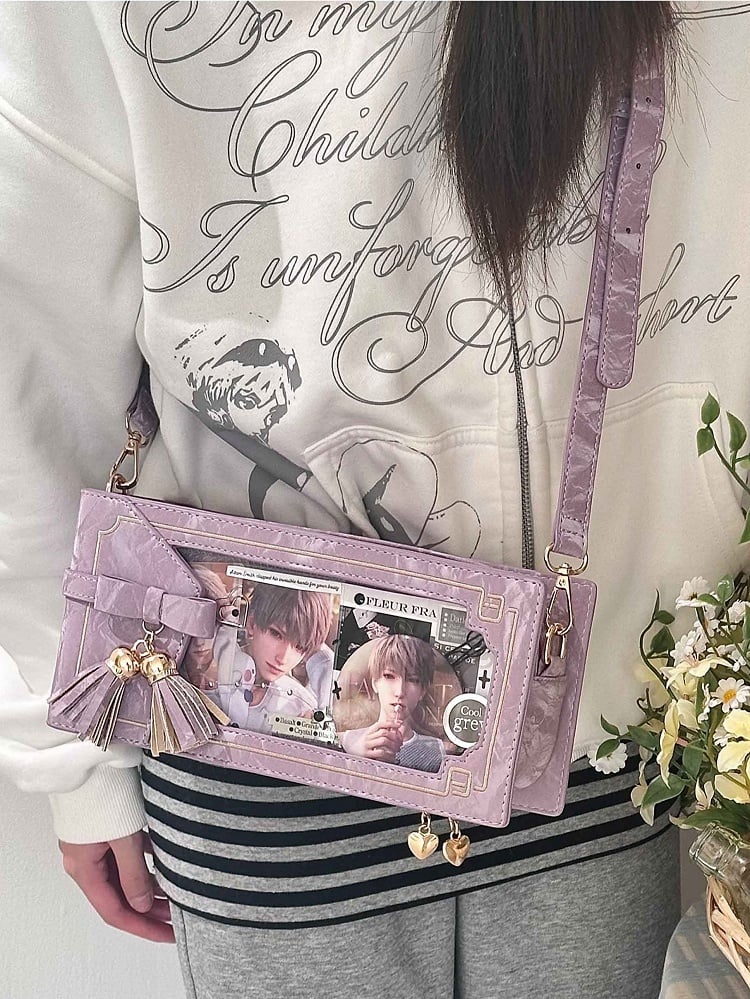 Cheongsam Akzent Lila PU Tasche Schleife Blumen Fransen Ita mit Stil Muster