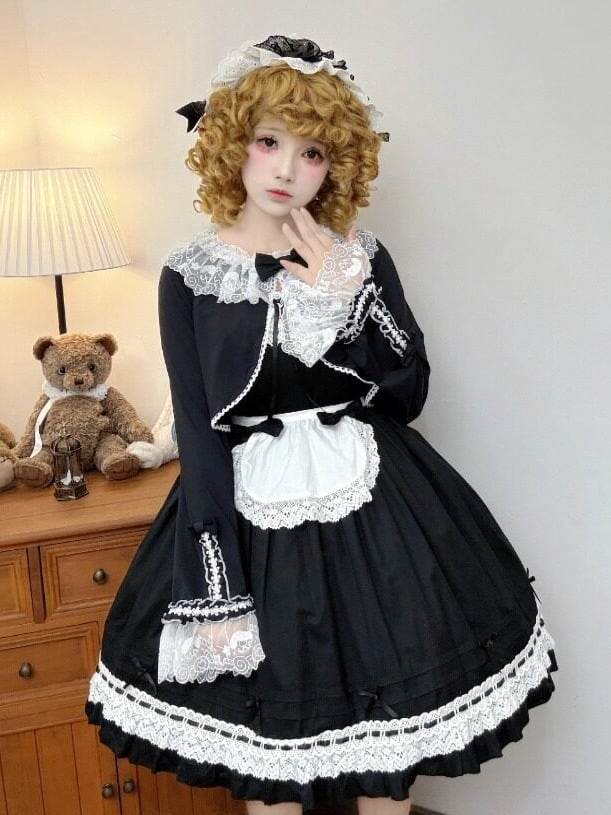 Long-Sleeve Lolita Top in 8 Colors with Lace Trim - Star Fantasy