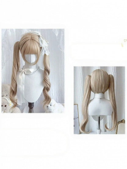 Blonde Wig with Bangs & Curly Twin Tails - Meow Island Wig