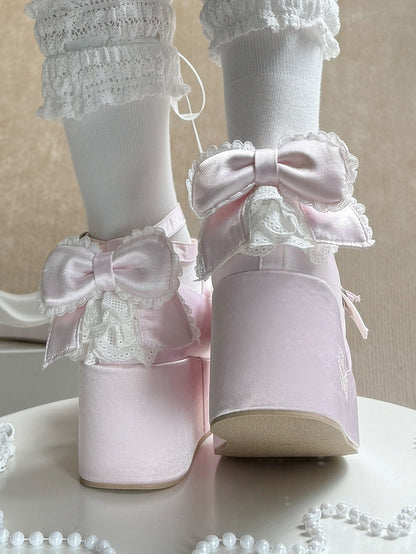 with Janes Teddy in Mary Plush Ears Satin Platform Pink