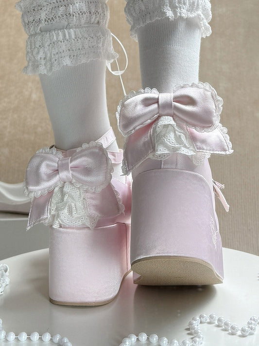 with Janes Teddy in Mary Plush Ears Satin Platform Pink