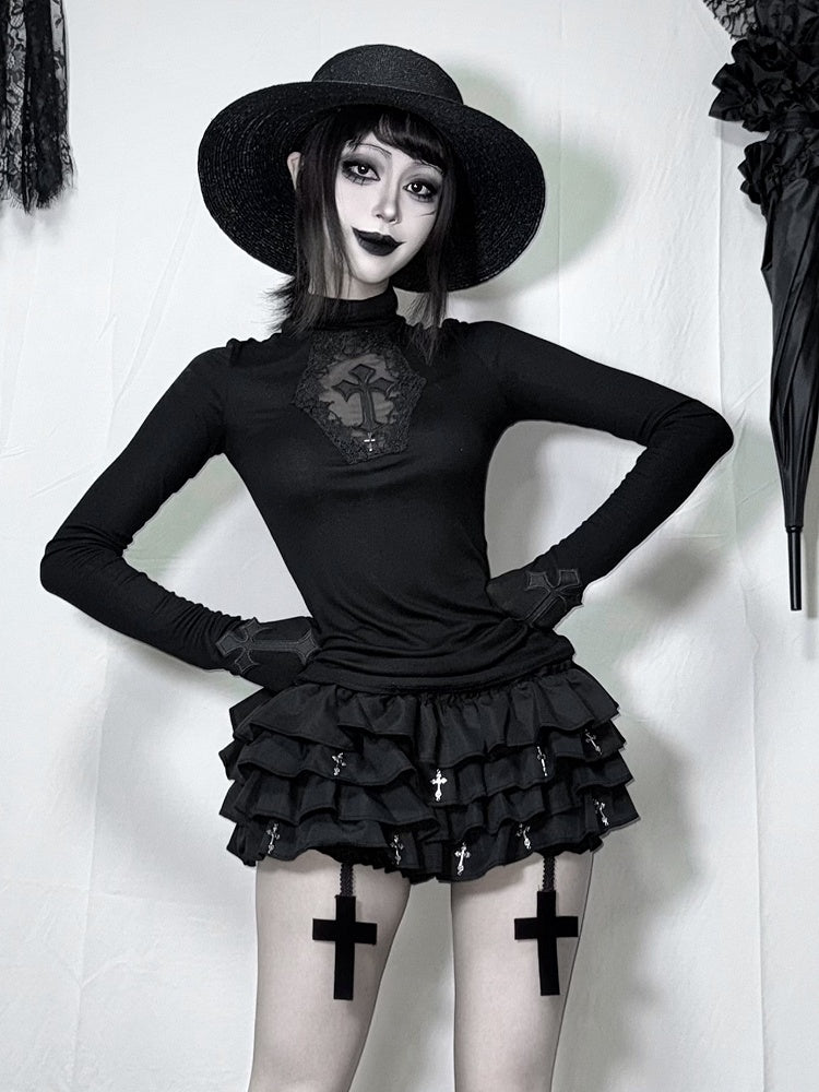 Charms Cross Tiered Built-in Black with Bloomers Mini Skort Gothic