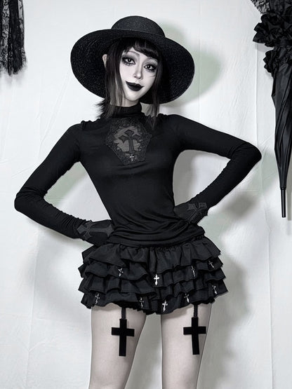 Charms Cross Tiered Built-in Black with Bloomers Mini Skort Gothic