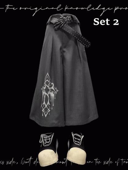 ワイドレッグパンツ グレー クロスプリント ヴィンテージ