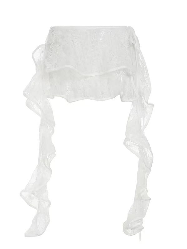 非対称ディテール レースアクセサリー ホワイトヘム 花柄