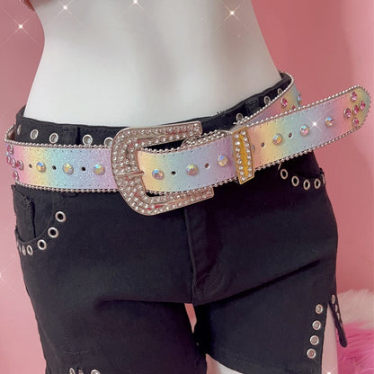 Decorated Colorful/White Waist Belt Rhinestone