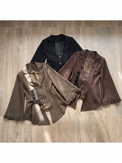Brown Pemberley Estate Lace-Up Retro Jacket