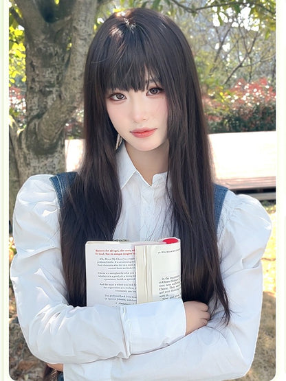 Black Bangs With Straight Length Wig 75CM