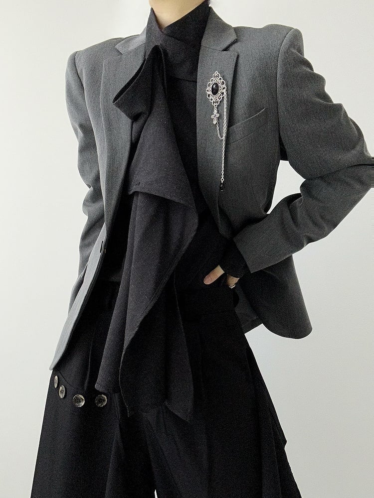 with Gray Ouji Shoulder Back Lolita Slit Blazer Pads Unisex