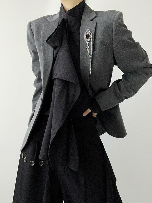 with Gray Ouji Shoulder Back Lolita Slit Blazer Pads Unisex