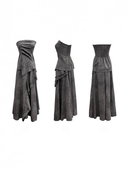 Gray Wasteland Punk Splatter with Ankle-Length Asymmetric Skirt Pattern Ruffle