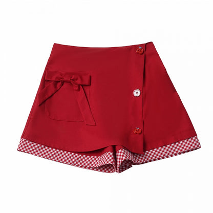 Red Gingham Asymmetric Skort - PINK SAVIOR
