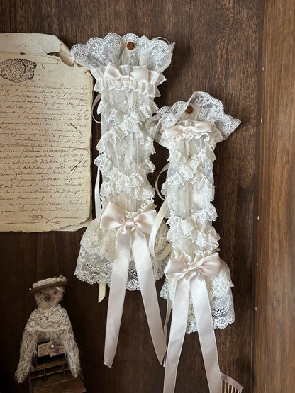 Lace Tulle Arm Sleeves with Bows - Sweetheart Macaron Lolita