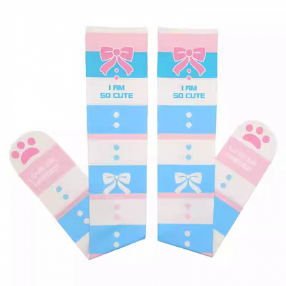 Blue and White Striped Bow Print Over Knee Stockings