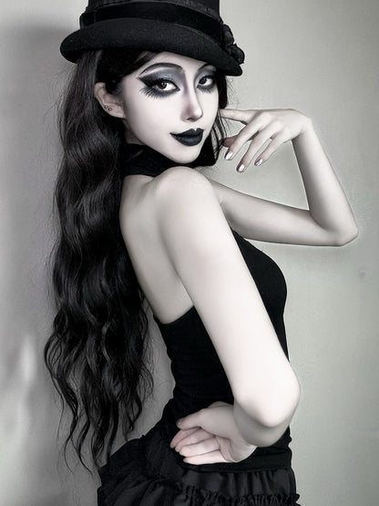 with Gothic Halter Cut-Out Black Embroidery Cross Vest Coffin