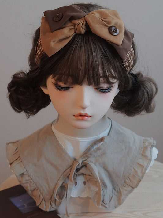 ブラウンKC装飾ボタンリボンイエローとビッグ