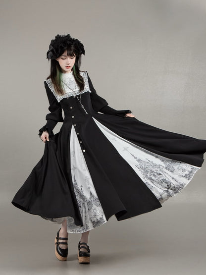 Lolita Square Print Collar + Gothic Hairband OP Black Neckline Necklace