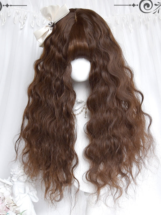 With 60cm Long Curly Bangs Brown Wigs
