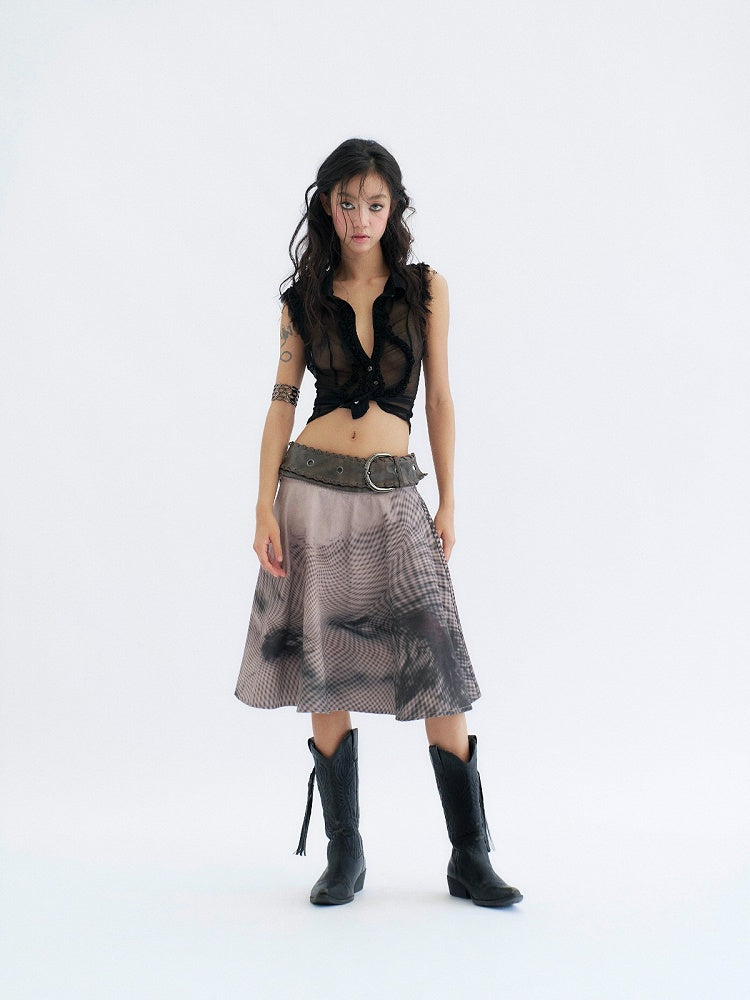 Sheer Black Fashion Irregular Punk Backless Trim With Top Sleeveless Mesh Ruffled