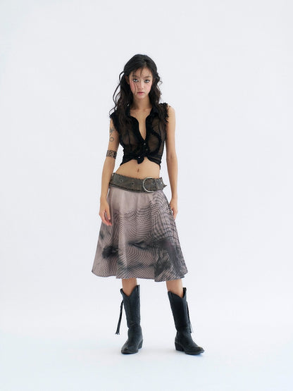 Sheer Black Fashion Irregular Punk Backless Trim With Top Sleeveless Mesh Ruffled