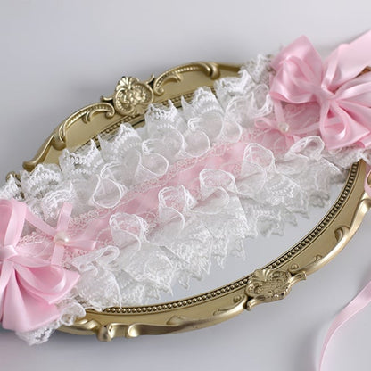 White With Lace Bowknots Hairband Pink Lolita Gorgeous