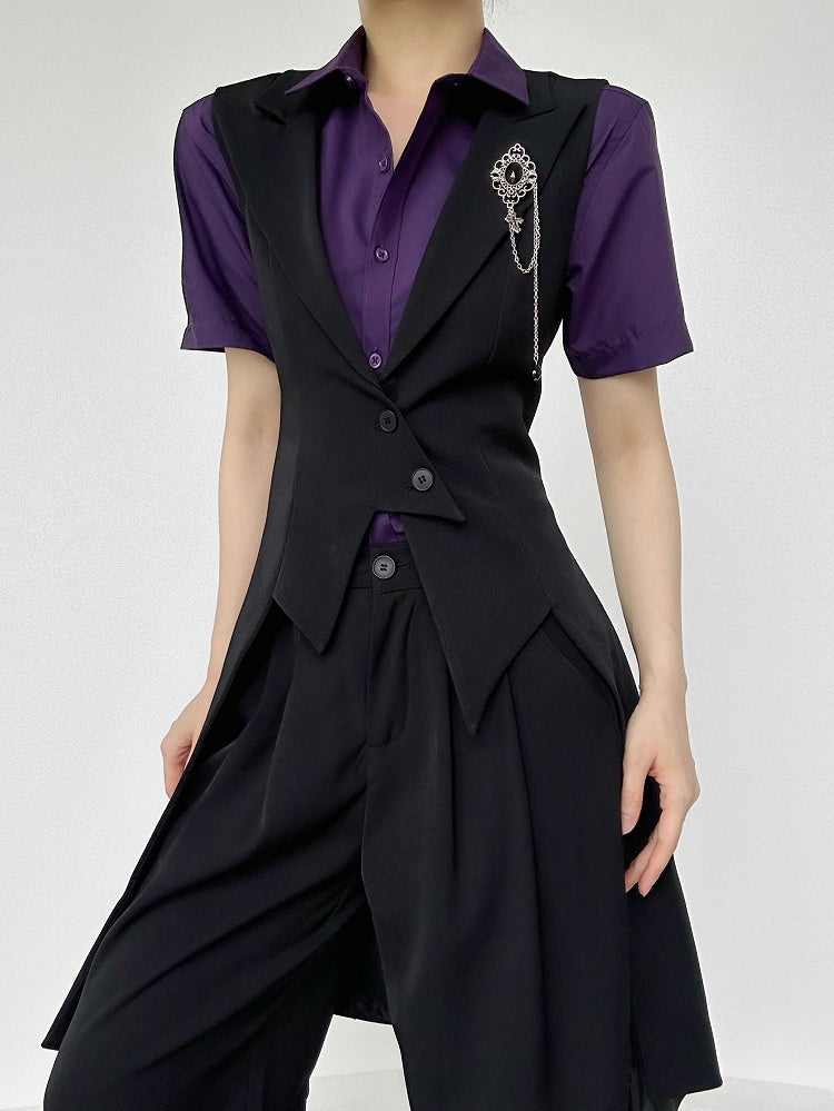 Ouji Lolita Button with Collar Purple Shirt Short-Sleeve Pointed