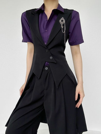 Ouji Lolita Button with Collar Purple Shirt Short-Sleeve Pointed