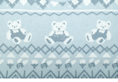 Blue Teddy Bears Pattern Round Neck Cozy Sweater