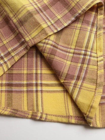 Yellow Plaid Short Sleeve Shirt with Puppy Embroidery - Languid Park