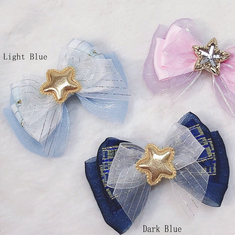 Decorated Blue Idol Dark//Light Lolita Hairclip Star Bowknot