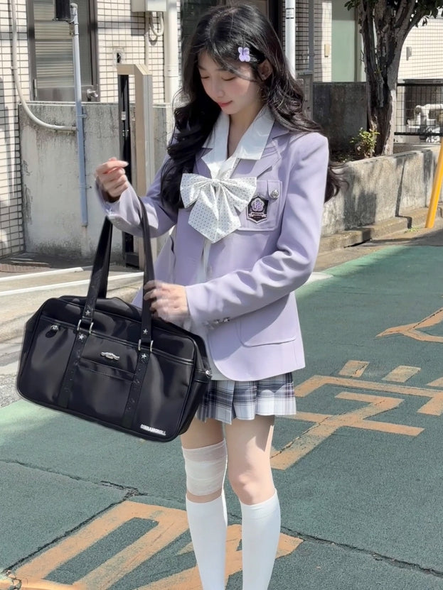 Stil Kragen Beige/Lila/Pink Uniform JK Blazer Preppy Notched