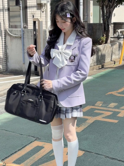 Stil Kragen Beige/Lila/Pink Uniform JK Blazer Preppy Notched