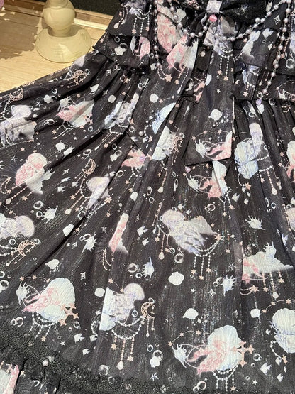 Black Marine Print Halter Neck High Waist Sweet Lolita Jumper Skirt - Meng Fu Zi