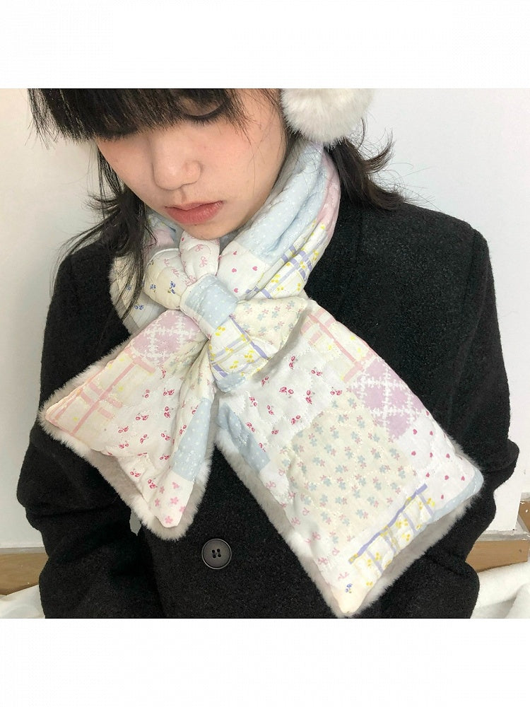 Quilted Floral Polka Dot Scarf with Patchwork Design - freetrader