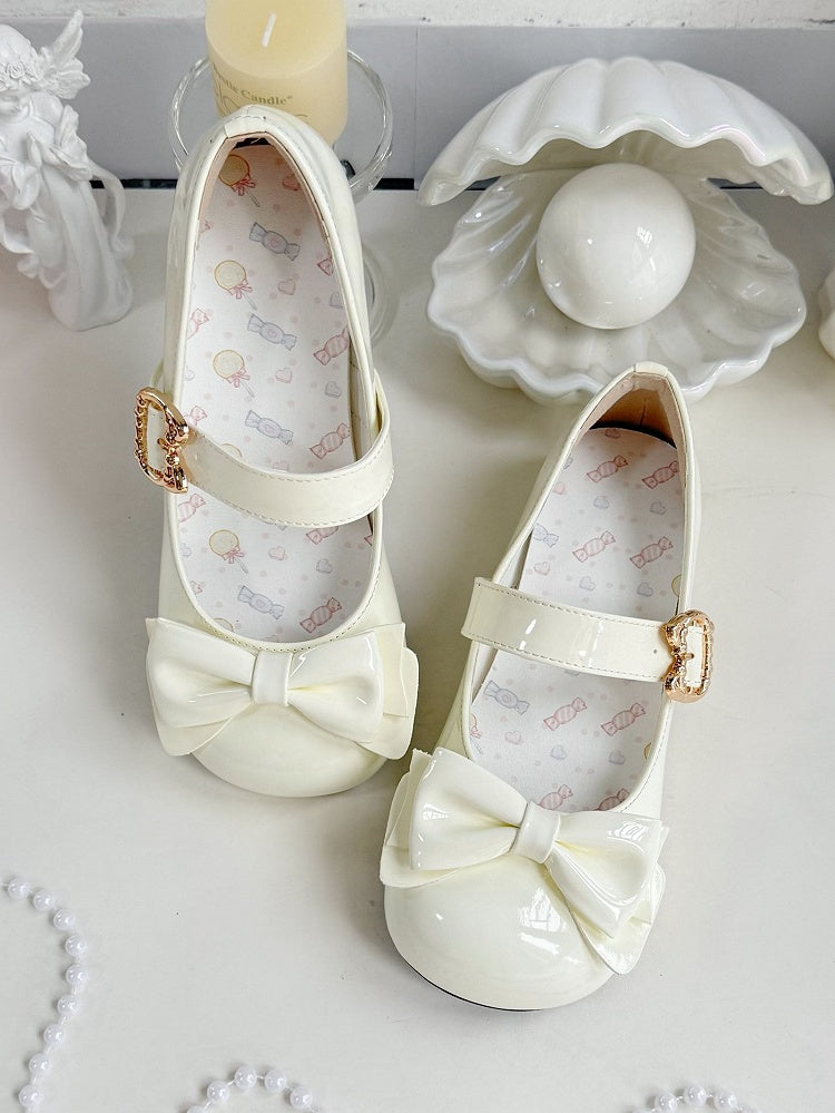 2cm Lolita with Design Buckle Cat-shaped for Heels Creamy Low Round-toe White