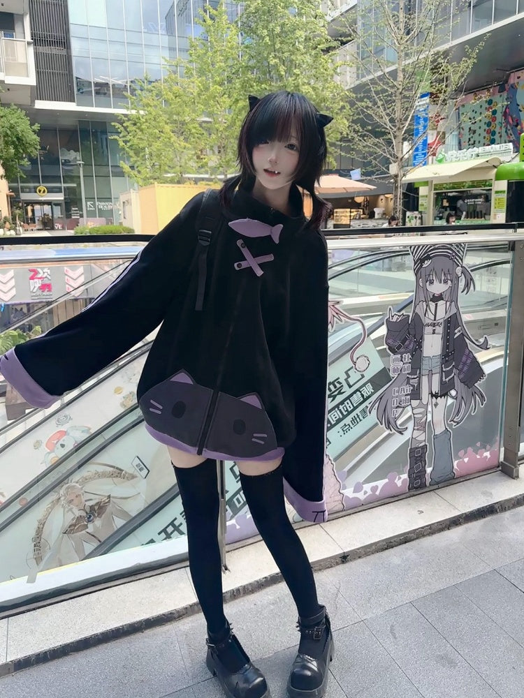 Jacket - Purple Black Decor Cotton Fish