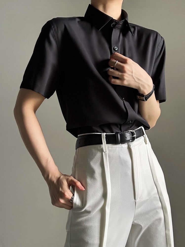 Placket Polo Lolita Youthful Collar with Ouji Shirt Button Black Short-Sleeve