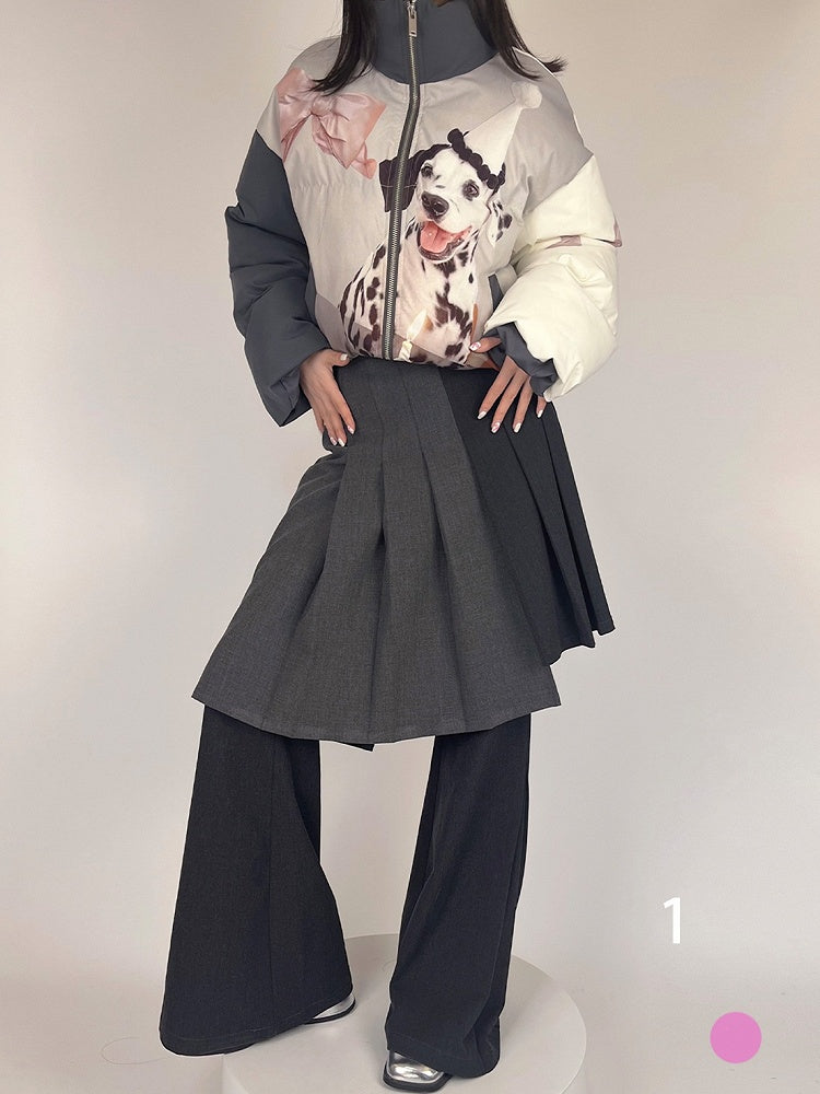 Jacket with Dog Stand Collar Zip-Up Gray Dark Print Spot