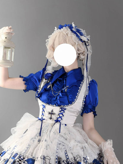 Serre-tête lolita gothique bleu et blanc - Chanson d'amour de ma bien-aimée