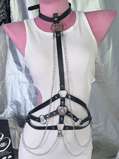 Punk Black Star Harness Belt Y2K