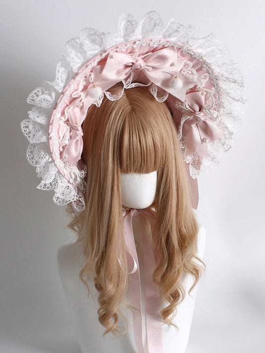 Blush Lace Ruffled Bonnet White