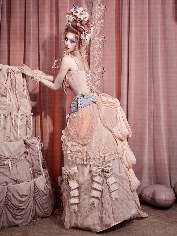 Strawberry Mousse Rococo Corset Top with Detachable Chest Bow and Shoulder Straps - Blood Supply