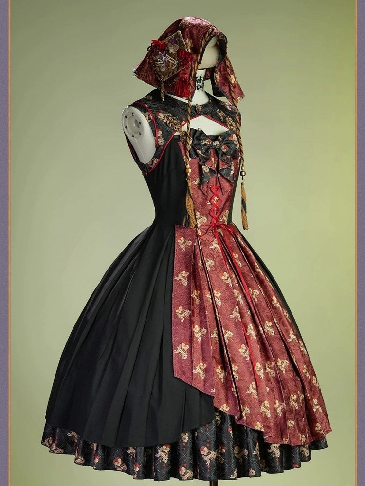 Retro Floral Print Lolita JSK with Layered Skirt - Neoludwig