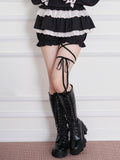 Black & Pink Jirai-Kei Tiered Ruffle Skirt, Lace Trim & Built-In Shorts - No Genki