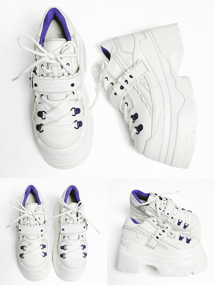 Design Buckle Lace-up Punk Platforms White Strap - Closure