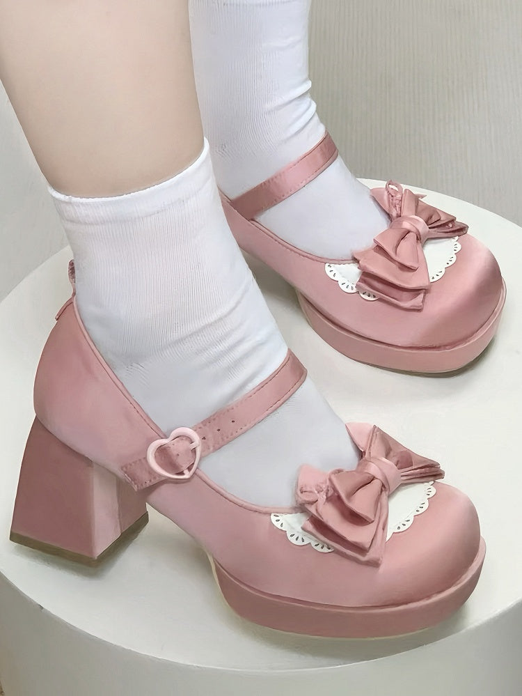 - Lace-up Heart High Pink Janes Fastener at Lolita Block Dusty Heel for Mary Ankle