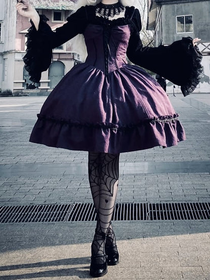 Gothic Purple Dress Straps Jumper Waist Spaghetti Skirt Corset Lolita